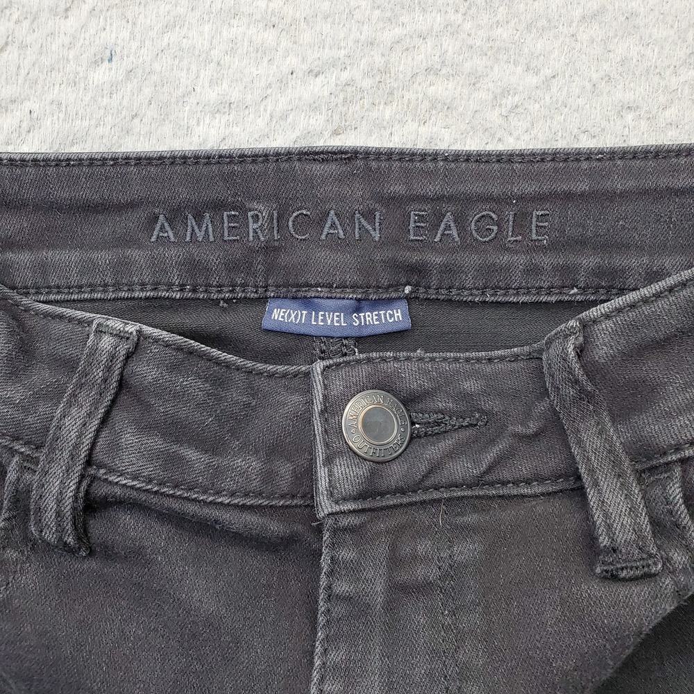 American Eagle Skinny Jeans Womens 8 Black Denim Stretch Distressed Regular Fit - Picture 7 of 8